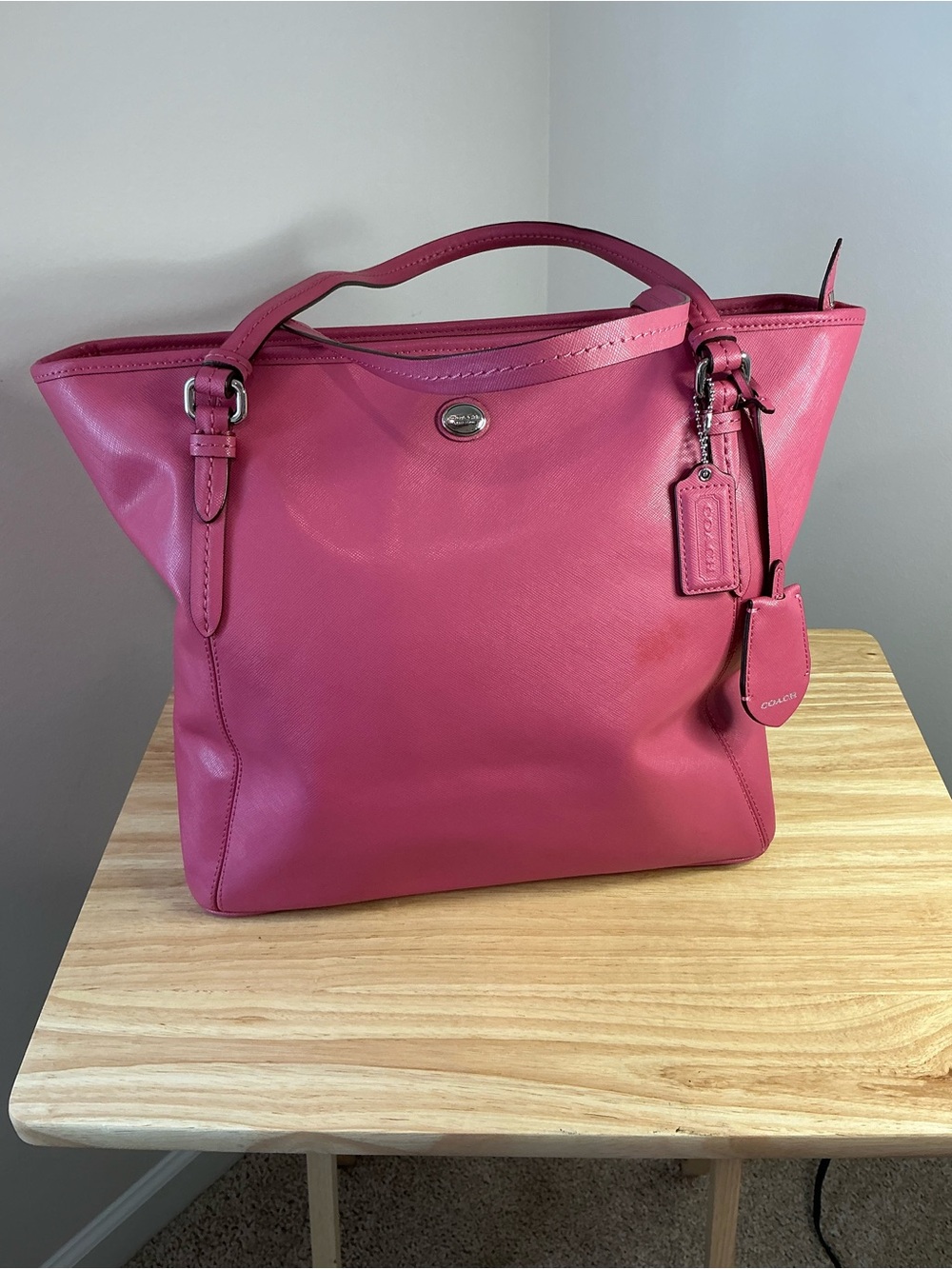 Coach Hot Pink Peyton Leather Tote with Logo Tag F27349